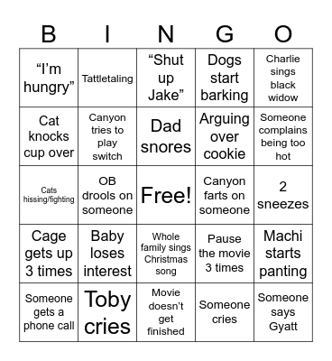 Daffern Xmas Eve Movie Bingo Card