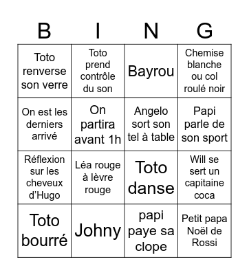 Noël Bingo Card