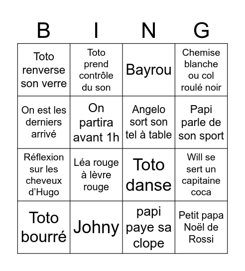 Noël Bingo Card