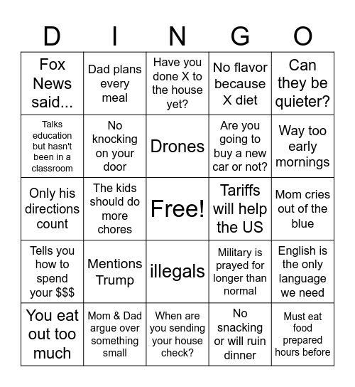 D I N G O Bingo Card