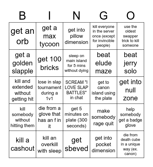 slap battles bingo Card