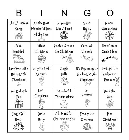 Christmas Carol Bingo Card