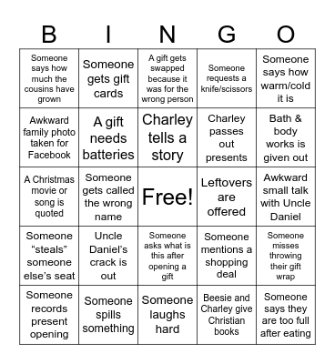Family Christmas Bingo Card