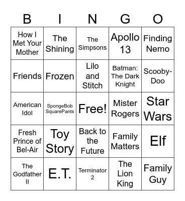 Movie/TV Bingo Card