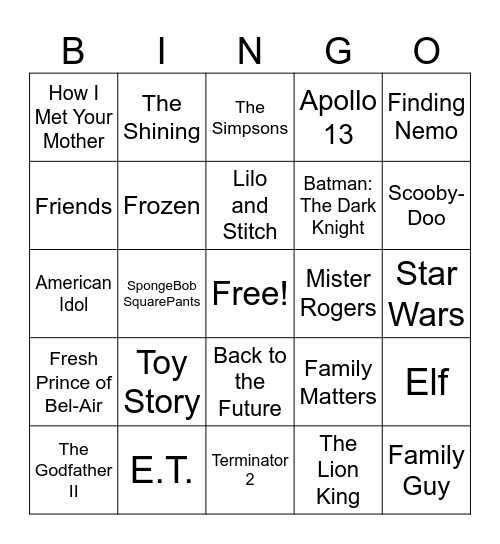 Movie/TV Bingo Card