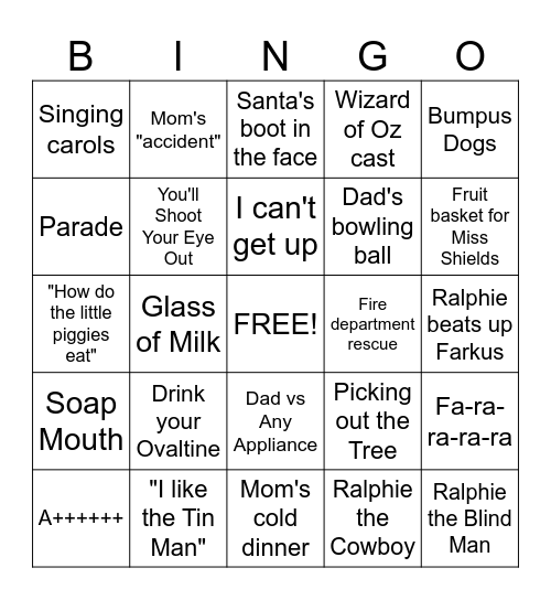 A Christmas Story Bingo Card