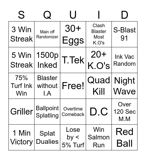 Squidiot Bingus Holiday Bingo Card