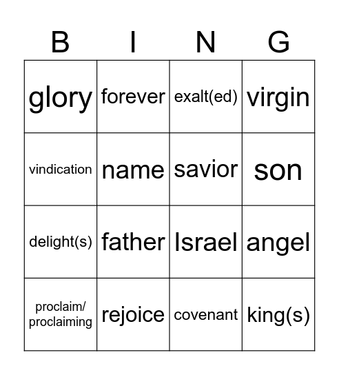 Christmas Vigil (ABC) Bingo Card