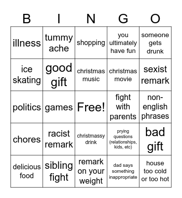 Home for the Holidays Bingo Card