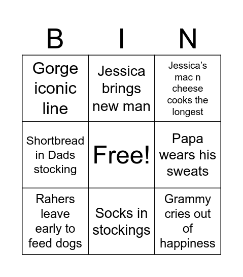 Xmas Eve Bingo Card