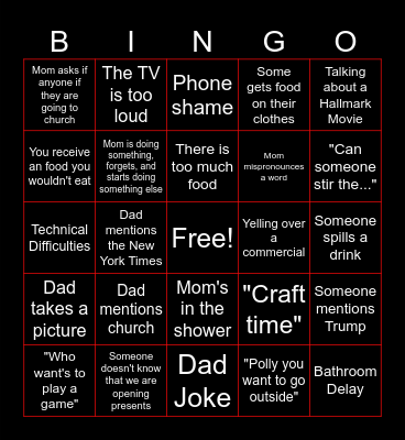 Family Christmas Bingo Card