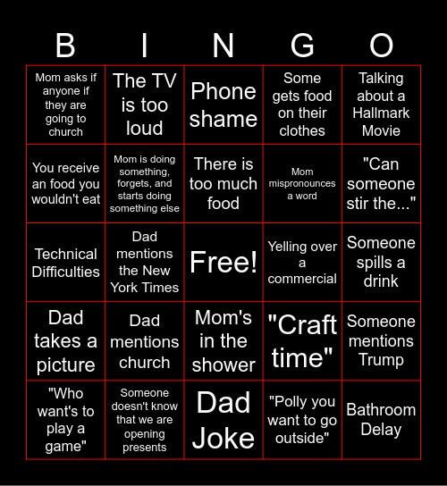 Family Christmas Bingo Card