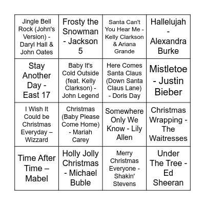 Christmas Music Bingo Card