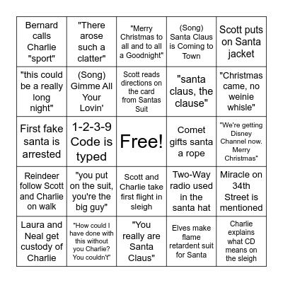The Santa Clause Music Bingo Card