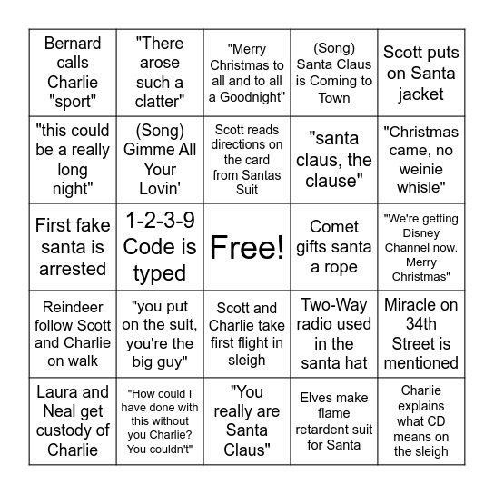 The Santa Clause Music Bingo Card