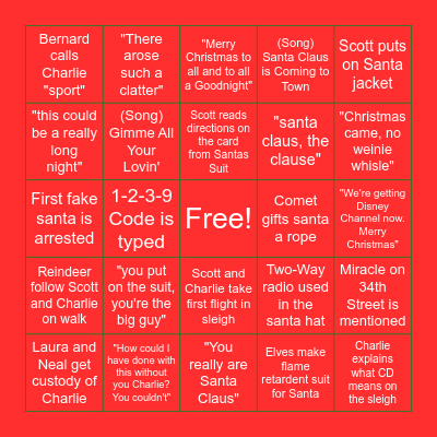 The Santa Clause Movie Bingo Card