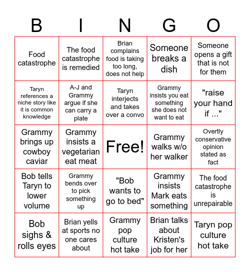 A Langhi Christmas Bingo Card