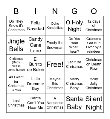 Christmas Songs 2.0 Bingo Card