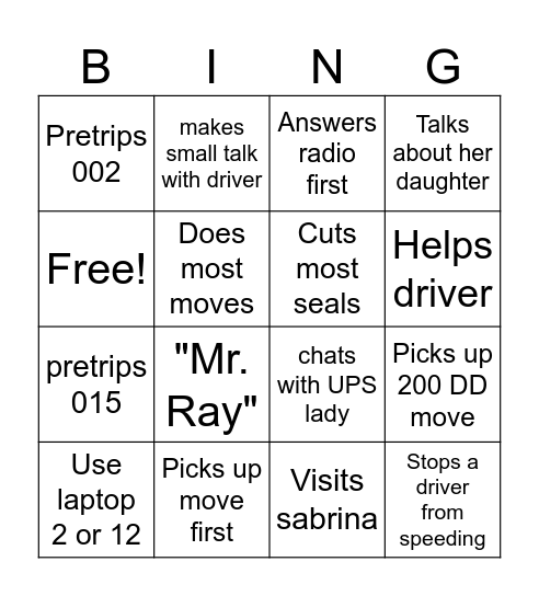 Carla Bingo Card