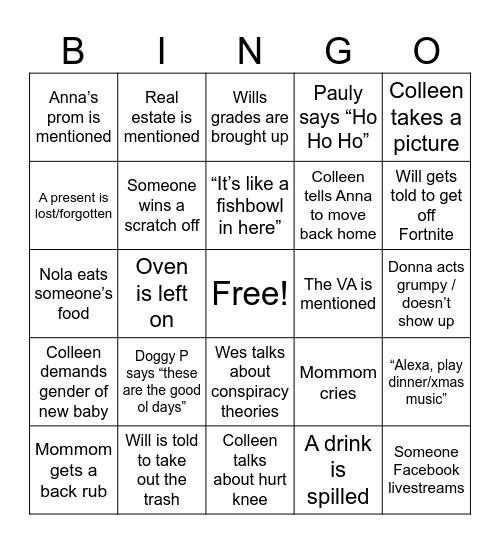 Giesing Xmas Bingo Card
