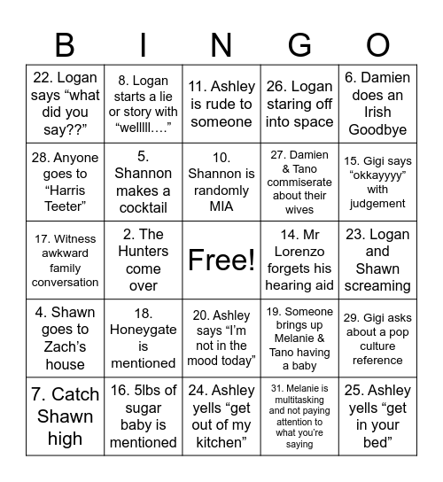 Bridges Holiday Bingo Card