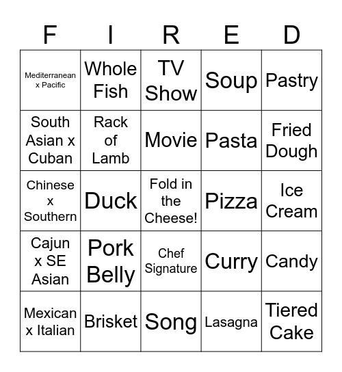 Fired up challenge Bingo Card