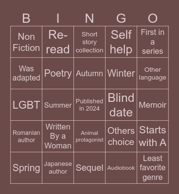 Book Bingo 2025 Bingo Card