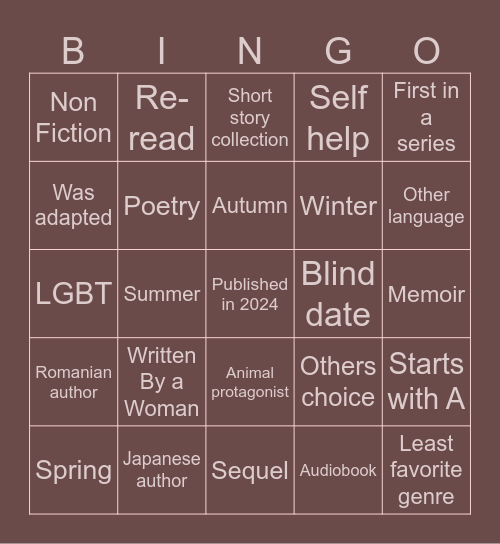 Book Bingo 2025 Bingo Card