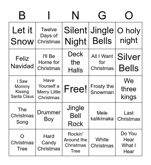 Christmas Music Bingo Card