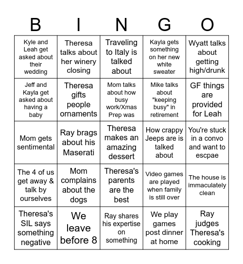 Christmas Eve BINGO Card