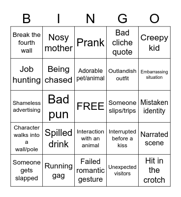 Comedy Movie Bingo Card