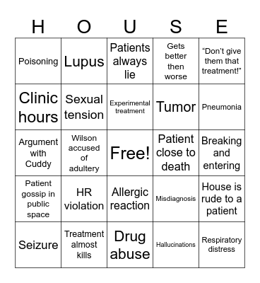 House MD Bingo Card