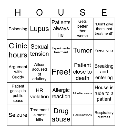 House MD Bingo Card