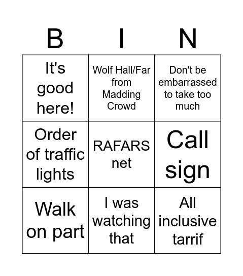 Jones Bingo Card