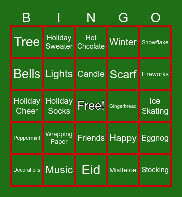 Holiday Bingo Card