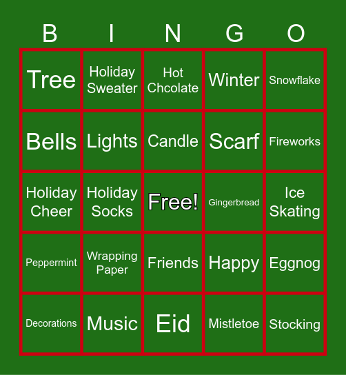 Holiday Bingo Card