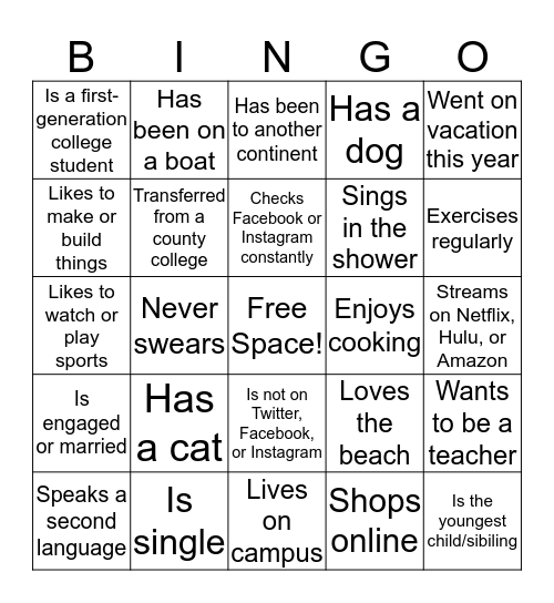 Getting to Know You Bingo Card