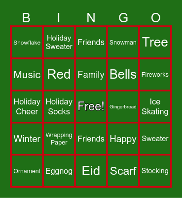 Holiday/Christmas Bingo Card