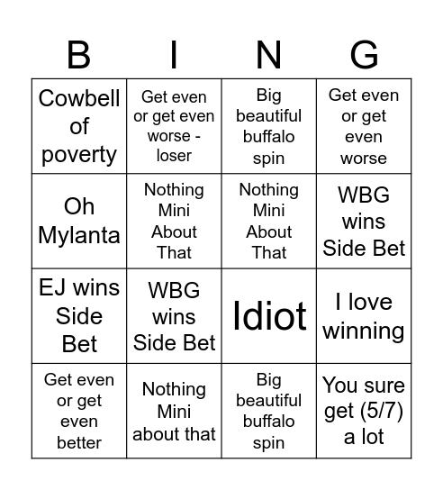 Vegas Matt Bingo Card