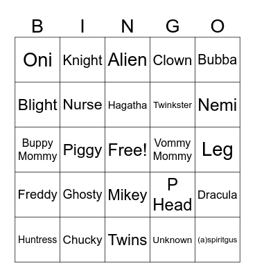Who's that killer!!!! (ITS PIKACHU) Bingo Card