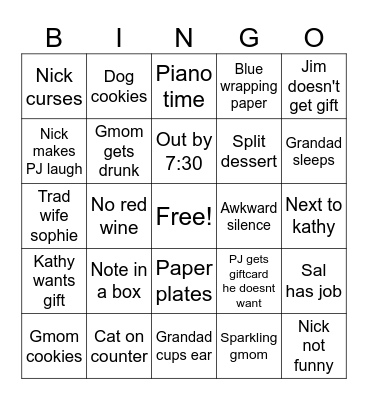 McMahon Christmas Bingo Card
