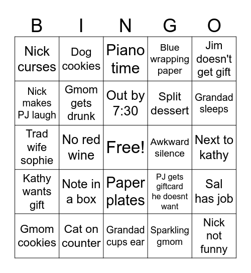 McMahon Christmas Bingo Card