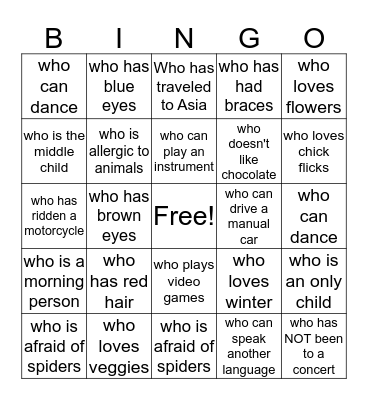 Ice-Breaker Bingo Card