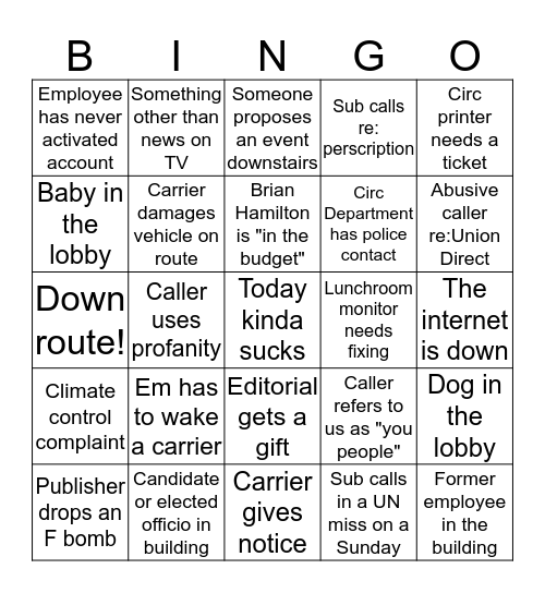 Circulation Bingo Card