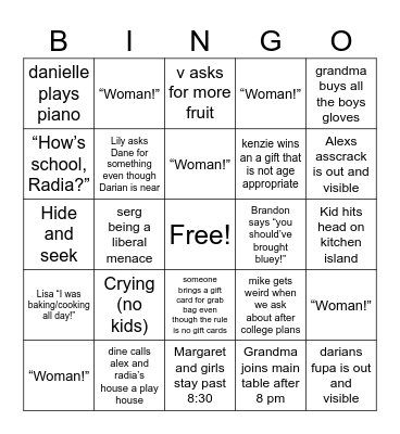xmas eve Bingo Card