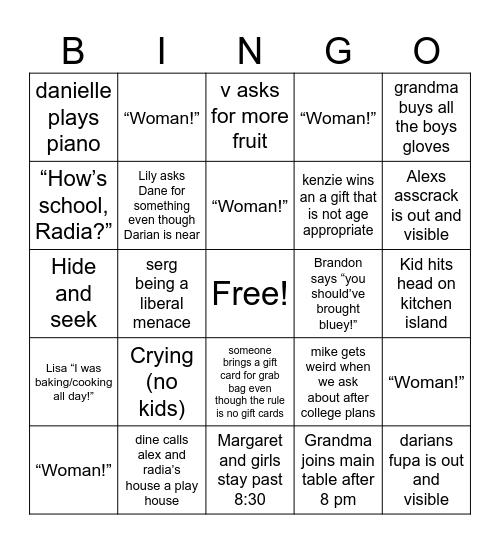 xmas eve Bingo Card