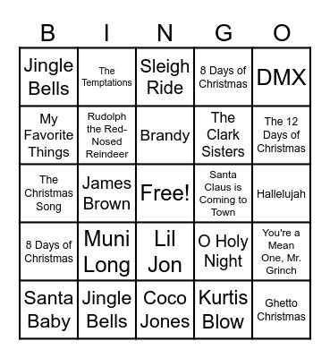 Hip Hop Holiday Bingo Card
