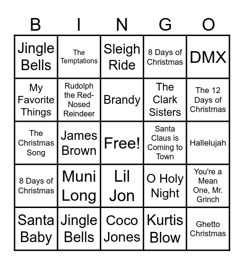 Hip Hop Holiday Bingo Card