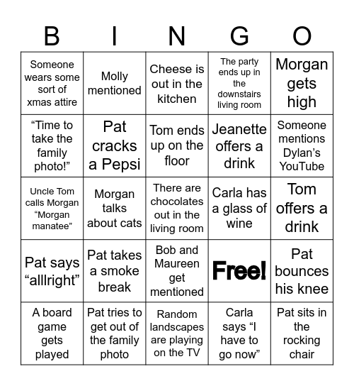 Pat Patsy Xmas 2024 Bingo Card