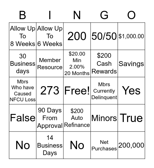 NAVY FEDERAL Bingo Card